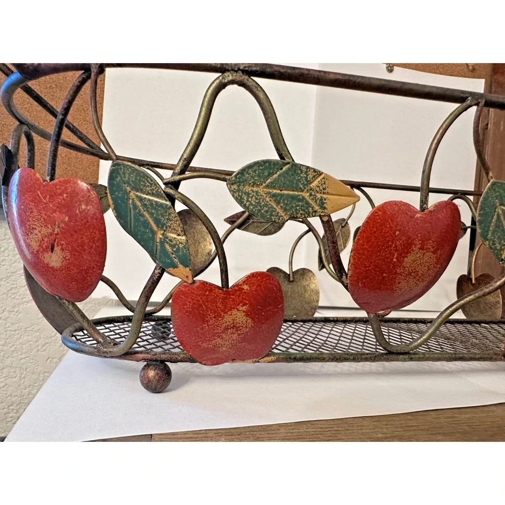 Oblong Metal Apple Decor Basket w/Apples & Leaves Design